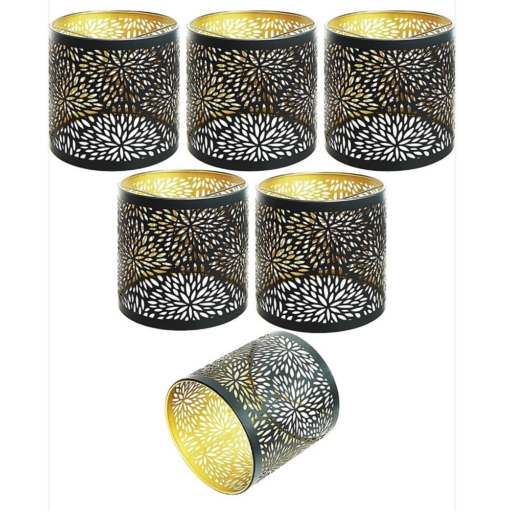 ALUCSET 6pk Black Gold Metal Lamp Shades 5.1in Clip On Candelabra Chandelier
